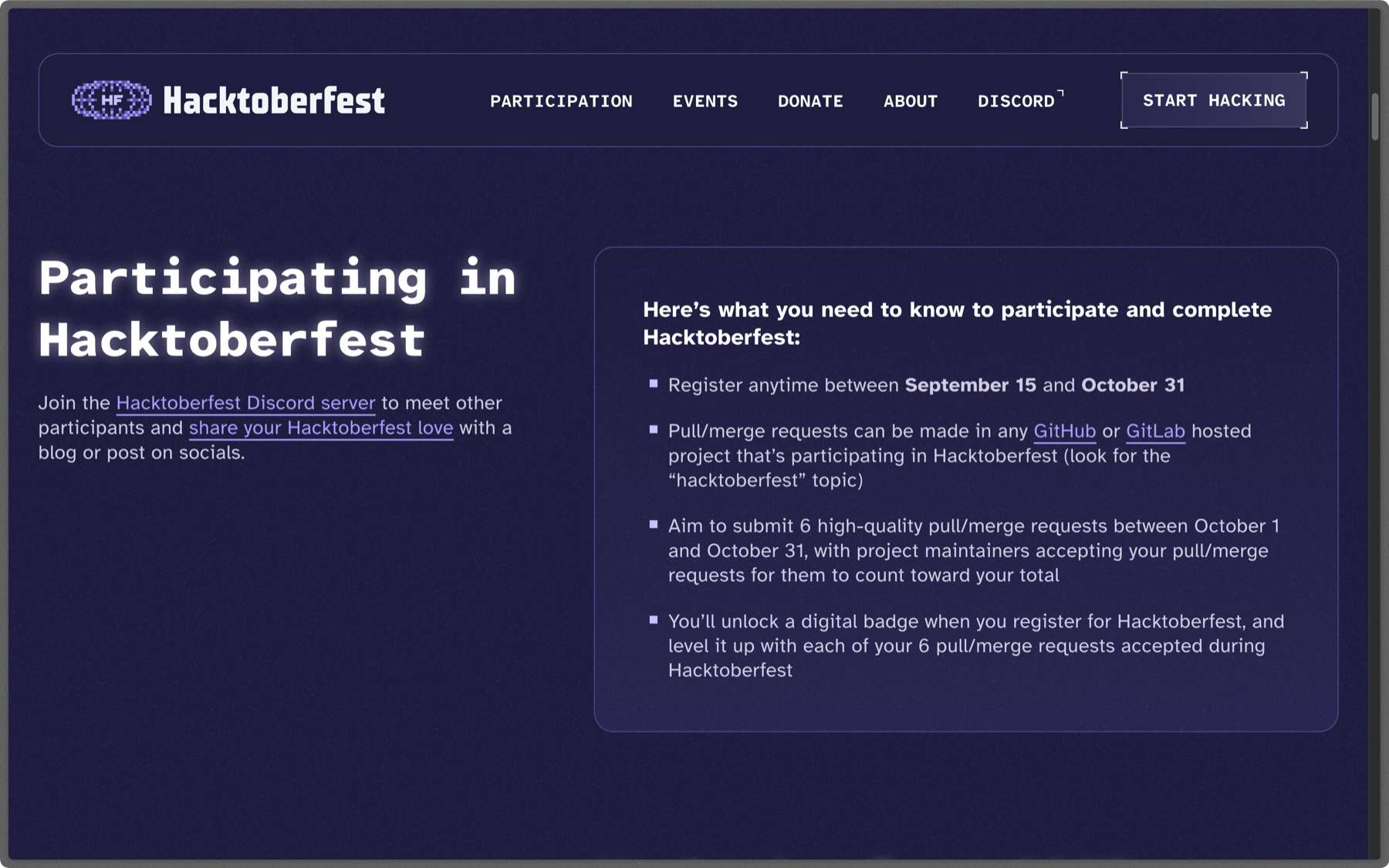 Hacktoberfest participation rules